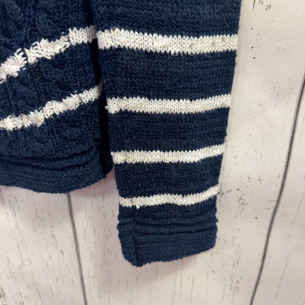 FatFace Striped Knit Hoodie Cardigan Navy White Size 8 Preppy Coastal Grandma - Picture 9 of 15